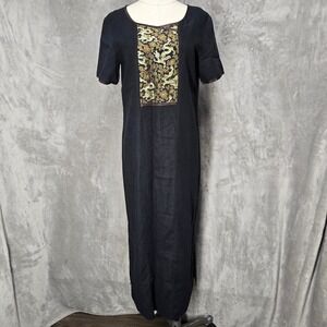 Lauren Michele Dragon Linen Rayon Maxi Dress Womens Small Hawaii Asian Unique